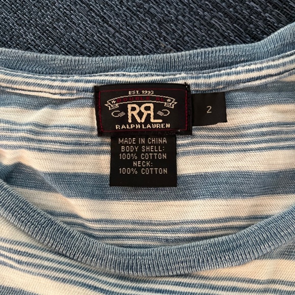 RRL Ralph Lauren Indigo Stripe jersey tee. Size 2 - Picture 5 of 5